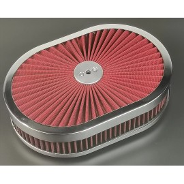 Rodspeedracing New 12" Super Flow Oval Air Cleaner Set With Washable Red Element & Chrome top