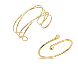 GUOYOU 2 Stück Damen Armreif-Gold Oberarmreif aus Gold Silber Ener Tropfen-Design Armreif Offener Armreif Oberarm Wickelarmband Statement-Schmuck für Handgelenk Arm Armreif Silber Flasher Armreifen