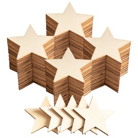 CUWELT 200pcs 50mm Wooden Stars Slices, 5cm/2inch Wooden Star Christmas, Embellishments Star Natural Tags, Unfinished Star Wood Slices for Wedding Party DIY Crafts Table Scatter Decoration