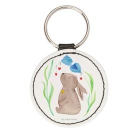 Mr. & Mrs. Panda Round Keyring Rabbit Flower – Easter Gifts, Easter Decoration, Gift, Easter Decoration, Lucky Charm, Easter Bunny, Rabbit, Child,, White