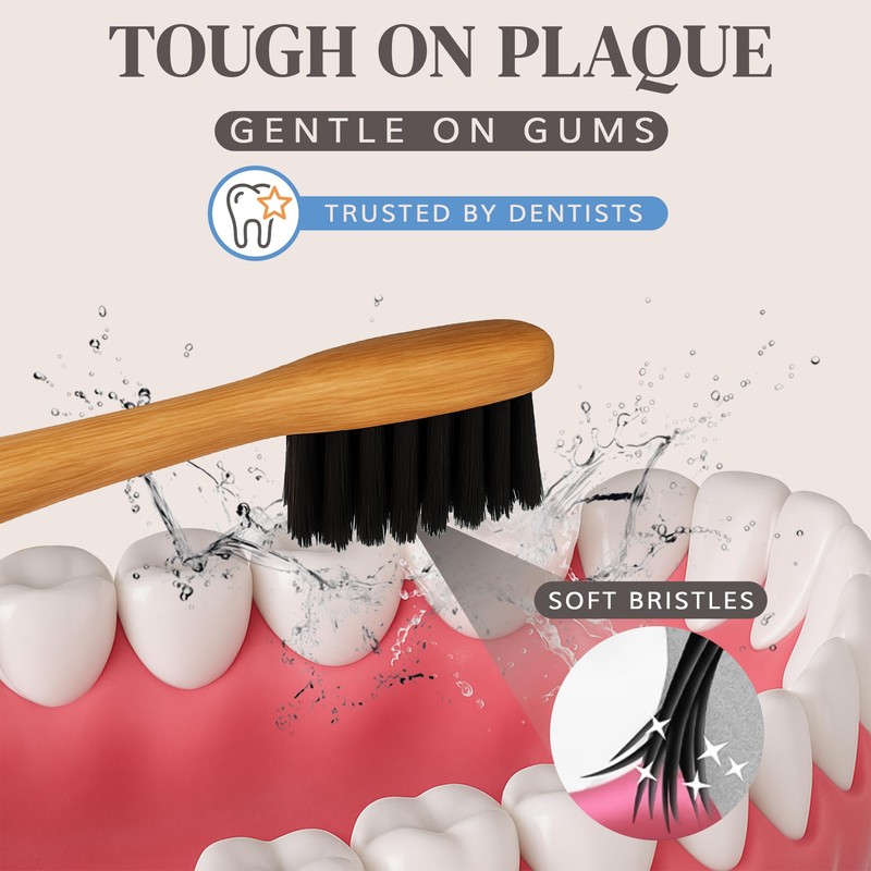 MABLE Two Pack Bamboo Toothbrush for Adult | Charcoal Infused