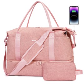 For Airlines 18x14x8 Personal Item Bag with USB Charging Port, Underseat Travel Duffel Bag with Wet Pocket & Shoes Compartment Carry On Luggage for Women Men (Pink)