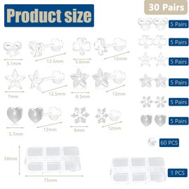 30 Pairs Clear Earrings Studs, Clear Earrings for School Plastic Earrings for School Clear Earrings Studs Clear Earrings for School, Invisible Earrings Invisible Earrings for School