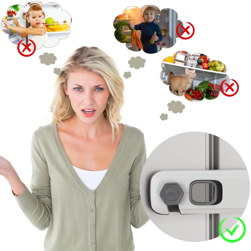 2Pack Child Proof Refrigerator Lock,Fridge Locks for Kids with Sticky