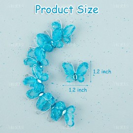 AUEAR, paquete de 50 unidades de decoración de mariposa con purpurina de alambre de malla transparente con gema para decoración de pared de boda, hogar, fiesta (azul)
