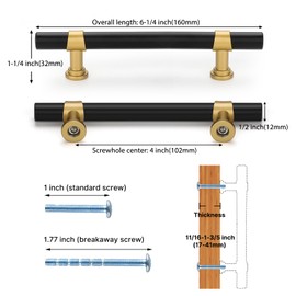 Haliwu 10 Pack Black Cabinet Pulls Black&Gold Cabinet Handles, Barrel Gold Dresser Drawer Pulls for Kitchen Hardware,4 inch