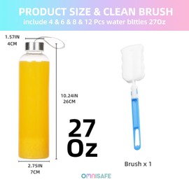 OMNISAFE 27 oz Clear Plastic Water Bottles with Lids for Refrigerator, Reusable Refillable Bottles Set with Cleaning Brush, Leak Proof, BPA Free Eco Friendly (6)