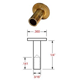 24-4 Brass SEMI-Tubular Rivet - 3/16" Body Diameter X 1/4" Length, .360 Head Diameter, .141 Hole Depth, Plain Finish (Pack of 50 Pieces)