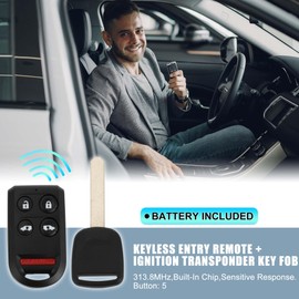 X AUTOHAUX 2 Set 313.8MHz OUCG8D-399H-A Keyless Entry Remote Ignition Transponder Key Fob for Honda Odyssey EX EXL 2005-2010 46 Chip 5 Buttons 2pcs