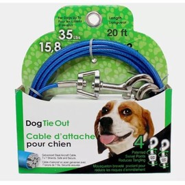 Rocky Mountain Goods Dog Tie Out Cable - Steel Tether Wire Dog Cable for Medium Dogs up to 35 Pounds - 4 Swivel Points to Reduce Tangling - Strong Vinyl Coated - Easy Open Rotating Clips (20 Foot)