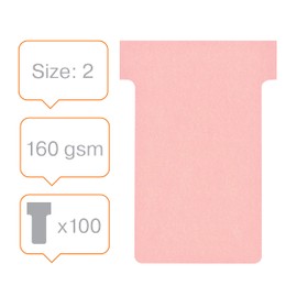 Nobo T-Cards Tab Top 15mm W60x Bottom W48.5x Full H85mm Size 2 Light Pink Ref 32938905 [Pack of 100]