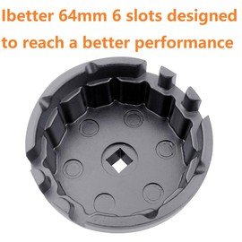 Ibetter 64mm 14 Flute 6 Slots Oil Filter Wrench Tool for Toyota Corolla, Prius, Prius Prime, Prius V, Matrix, CT200h, Scion iM/iQ/xD with 1.8 Liter Engines, Cup Style Oil Filter Cap Removal Socket