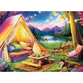 500 Piece Puzzle for Adults, Dreamy Forest Camping Puzzles for Adults Kids Senior, Starry Sky, Lake and Cute Deer Jigsaw Puzzles, Challenging Puzzle Perfect Game Nights for Family Friend 20.5 X 15 in