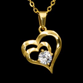 Double Heart Cubic Zirconia Pendant Necklace (Gold-Plated)