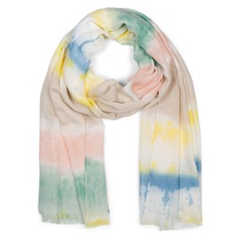 styleBREAKER 01016216 Women's Scarf with Colourful Batik Stripes Pattern and Short Fringes, Lightweight Scarf, Stole, Green/Yellow/Blue