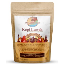 Monkey Business Coffee - Wild Kopi Luwak Coffee Whole Beans - Ethically Sourced - 250 Grams (8.8oz) (Other Weights & Bean Types Available) - Produce of Indonesia