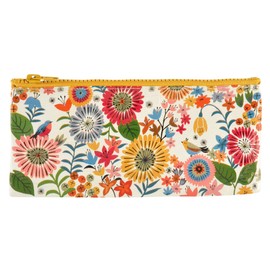 Blue Q Pencil Case, Flower Field. This palette of posies has a hefty zipper, sturdy and easy-to-wipe-clean, made from 95% recycled material. Great for Organizing Larger Bags -- Store Makeup, Chargers, Receipts, Pencils and more. Measures 4.25"h x 8.5"w