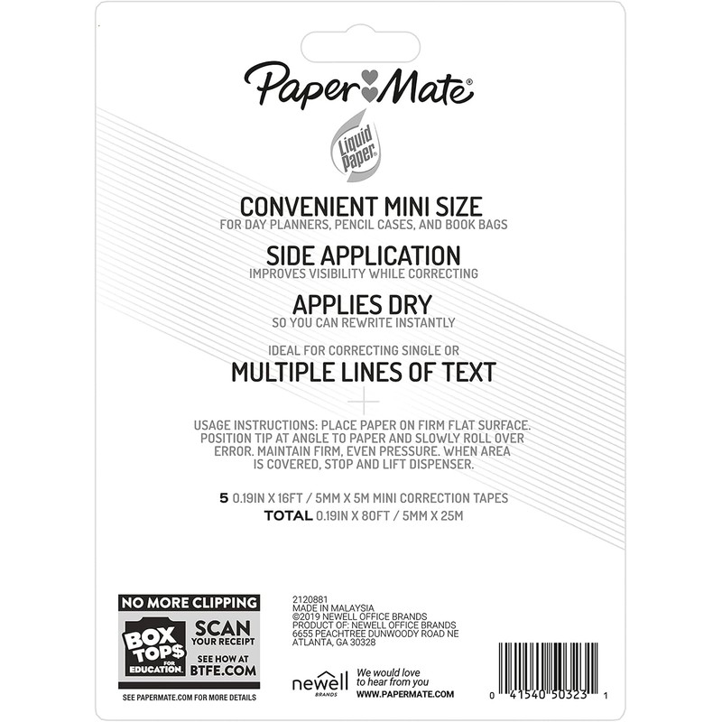 Liquid Paper DryLine Mini Correction Tape, 5 Pack