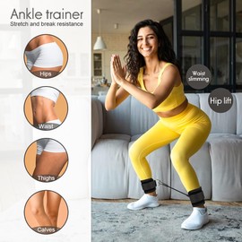 Sonicefit Ankle Resistance Bands with Cuffs, Ankle Strap with Exercise Bands for Leg Butt Training Workout Equipment, Ankle Band Fitness Equipment for Legs, Glutes (Black)