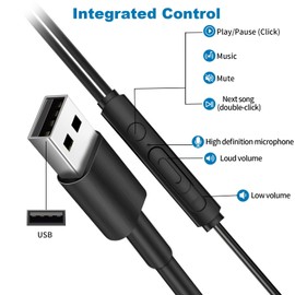 Quwem USB Earphones for PC with Microphone,2.5m Computer Headphones with USB Connection Wired in Ear Earphones Have Volume Control Stereo Noise Headset for Dell Laptop Surface for Switch