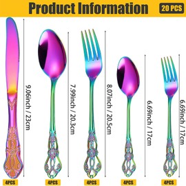 Vilihkc Gorgeous Retro Royal Stainless Steel 20 Pieces Flatware Set, Silverware Set, Anti-rust Stainless Steel Cutlery Set Utensils Including Fork Spoon and Knife
