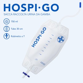 AIESI® Urine Bag Leg Bag Reusable Capacity 750 ml 30 cm Tube with Drain Valve (T) and Anti-Reflux Valve Hospi-Go (Pack of 10), Back Made of Breathable Material