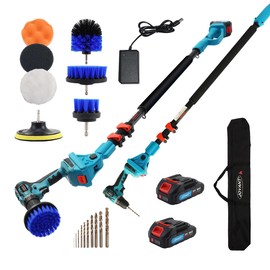 JOVANT Cordless Telescoping Power Drill&Cleaning Tools with 2-Max 20V Batteries and 2.0A Charger 2-in-1 Cordless Pole Drill and Cleaning Brush from 5.3 to 15ft&Head Pivots 180° Telescoping Pole