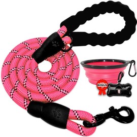 BARKBAY Dog leashes for Large Dogs Rope Leash Heavy Duty Dog Leash with Comfortable Padded Handle and Highly Reflective Threads 5 FT for Small Medium Large Dogs(Pink)