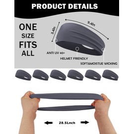 6 Pack Sport Headbands for Men & Women, Sweat Wicking Workout Sweatband, Grey Hairband for Running, Cycling, Football, Yoga (Grey 6 Pack)
