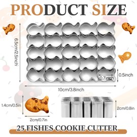 Ninehaoou Gold Fish Cracker Cutter,25 Cavity Cookie Cutter,Mini Cookie Molds with Cleaning Brush,non-stick Dough, Stainless Steels Mold for Baking
