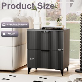 Royal Windsor Fluted Nightstand Set of 2 with 2 Drawers, Side End Table, Small Accent Storage Cabinet,Modern Night Stand Bedside Table for Bedroom,Black