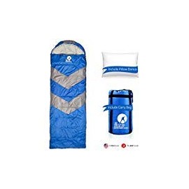 The BAP Goods Sleeping Bag Outdoor Camping Lightweight - for Men & Women 210T Ripstop Compact Envelope Sleep Bag W/Pillow & Strong Zipper 200 GSM Ideal for Summer &Spring - Blue