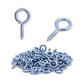 DBOO 1 Inch/25mm Metal Eye Hook Small Screw Eyes 100 PCS White Zinc Plated Self Tapping Screws Hook Ring Eyelet Hooks Eye Shape Screw Hooks Ring