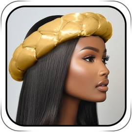 Wosois HeadWrap African Turban Hairband Pre-Tied Twisted Braid Headband with Matching Beanie Cap Headwrap Hat (Champagne Gold)
