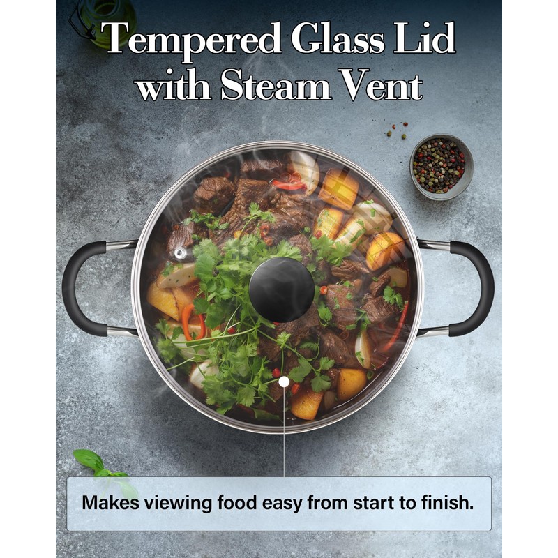 Cook N Home Nonstick Stockpot with Lid 10.5-Qt, Professional Deep