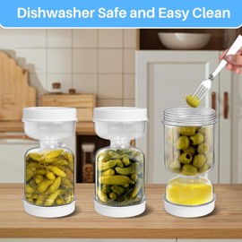 Flip Preserving Jar, Cucumber Jar, Flip Over Glass Kimchi Container with Filter, Lid and Folding Fork, Wet and Dry Pickle, for Pickle Olive Kimchi Jalapenos