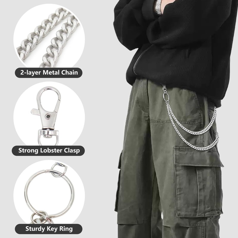 Frutain 2 Pcs Pants Wallet Chains for Men Women Heavy