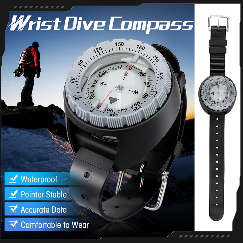 Scuba Compass, Professional Waterproof 5ATM Dive Wrist Compass with TPU