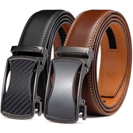 SAKIZITO Ratchet Belts for Men 2 Pack - Mens Belt Leather 1 3/8" for Casual Dress Pants - Adjustable Belt Trim to Fit for Gift