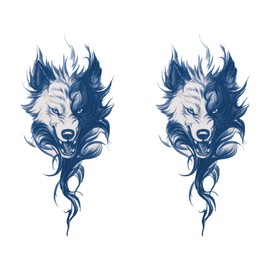 Jagua Tattoo Tattoo Stickers, 2 Weeks Disappearing Henna Tattoos Real Wolf, WOLF, Set of 2 (gz1017-2)