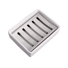 IMEEA Ceramic Soap Dish Holder SUS304 Stainless Steel Double Layer Soap Tray with Drain for Bathroom, Shower, Shampoo Bars, Tub and Kitchen Sink (Silver)
