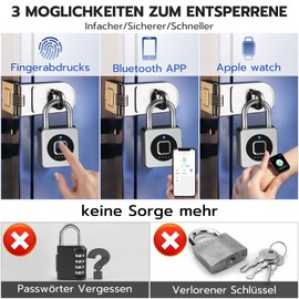Eseesmart Lock Fingerprint, Padlock for Gym, Bluetooth Fingerprint iOS Watch Unlock, Waterproof Padlock for Luggage, Warehouses, Cargo Car, Garage, Locker