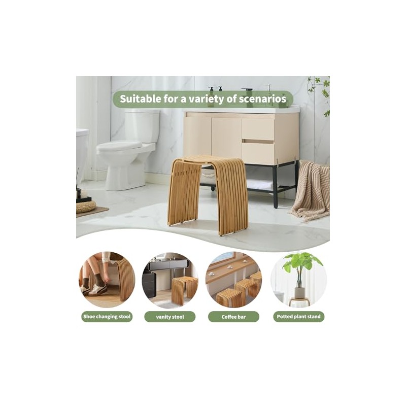 Bamboo Shower Bench, Non-Slip Shower Stool & 450 lbs, Waterproof