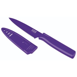 Kuhn Rikon Straight Paring Knife with Safety Sheath, 4 inch/10.16 cm Blade, Purple