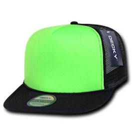 Men's Baseball Cap Vintage Trucker Mesh Snapback Flat Bill Hip Hop Casual Hat (Black/Neon Green)