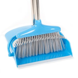 Hub City Industry Heavy Duty Broom and Dustpan Combo Set with Commercial Long Handle for Lobby, Home, Office, Cleaning Supplies, Upright Grips Sweep Set with Broom for Floor Cleaning, Blue & Grey