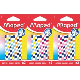 Maped CHECKERBOARD - Set di 2 gomme per la scuola e l'ufficio, gomma in plastica resistente con capacità di cancellazione pulita, formato compatto per astuccio, design senza tempo