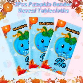 Haooryx 3Pcs Little Pumpkin Gender Reveal Table Cover Decorations Supplies Pink and Blue Plastic Tablecloth Rectangle Disposable Tablecover for He or She Gender Reveal Party Baby Shower Decor Favor