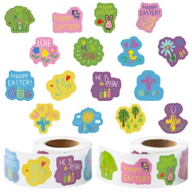 Haooryx 1000pcs Easter Drawing Style Sticker Rolls, 16 Designs Cute Easter Religious Sticker Cartoon Love Hope Jesus He is Risen Sticker Happy Easter Spring Sunday School VBS Supllies for Kids