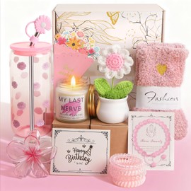 Birthday Gifts for Women, Teen Girls, Her, Unique Happy Birthday Gift Baskets for Best Friend Sister Daughter, Women Christmas Gifts Box for Girl Wife Girlfriends,14pcs Rose Gift Set(Pink)